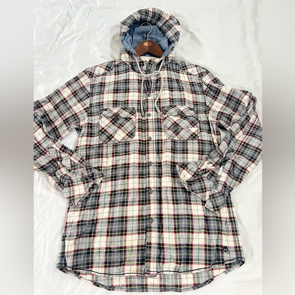 🔥Decoded Shirt Men Long Sleeve Hoodie Button Up Skull Logo Skater Check Top MED